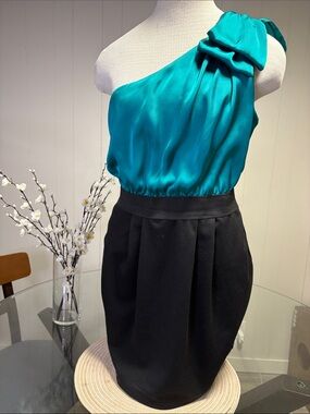 Forever 21 Teal and Black One-Shoulder Dress